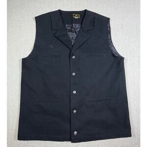 Wyoming Traders Men XL Black Button Front Lined Denim Vest Western Ranch Wear